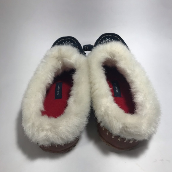 Lands' End Dark Navy Blue Slip On Embroidered Slippers Size 8 - Picture 5 of 12